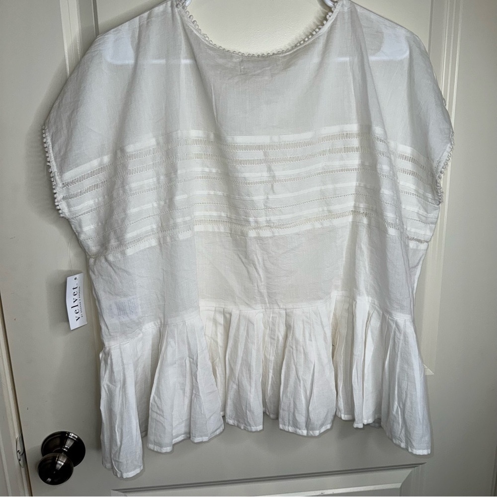 NEW Anthropologie Velvet by Graham and Spencer Madi Top WHITE Peplum Cotton - Picture 11 of 16